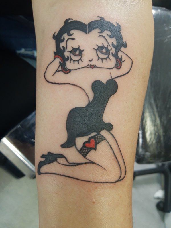 Betty Boop blackwork tattoo, crisp linework (owner-posted)